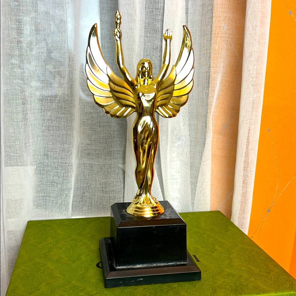 Gold Tone Winged Victory Sculpture Trophy Figurine
